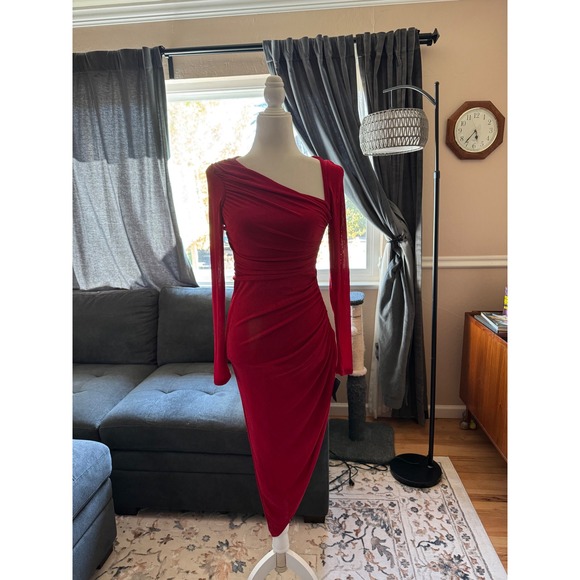 Lulus Dresses & Skirts - NWT Lulus Authentic Vibe Red Long Sleeve Asymmetrical Midi Dress Size Small